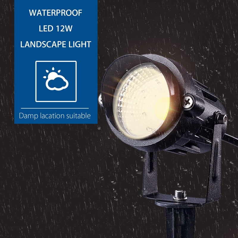 SUNVIE 12W LED Landscape Lighting Low Voltage (AC/DC 12V) Waterproof Garden Pathway Lights Super Warm White (900LM) Walls Trees Flags Outdoor Spotlights with Spike Stand (4 Pack) - Image 4